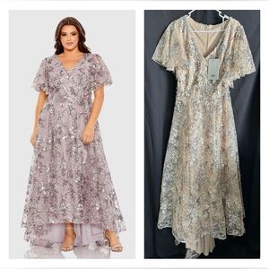 Mac Duggal 20473 NWT V Neck Flutter Sleeve A Line Embellished Dress